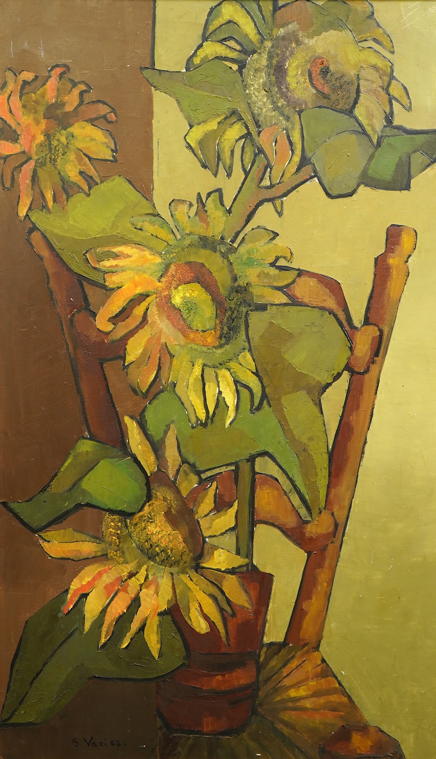 S. Vazi (Bouboulis), 'Sunflowers', oil on canvas, 109 x 64cm